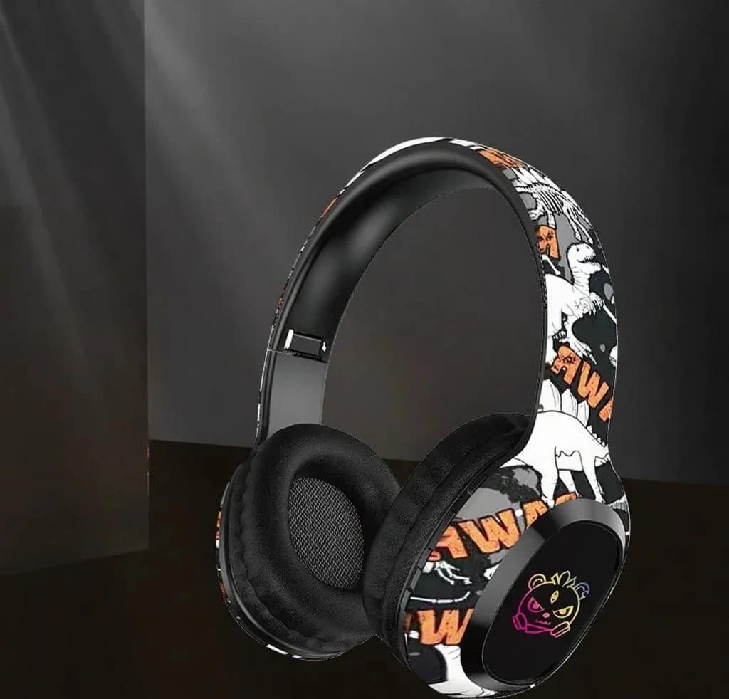 Antausinės „Bluetooth“ ausinės su FM radiju ir LED lemputėmis