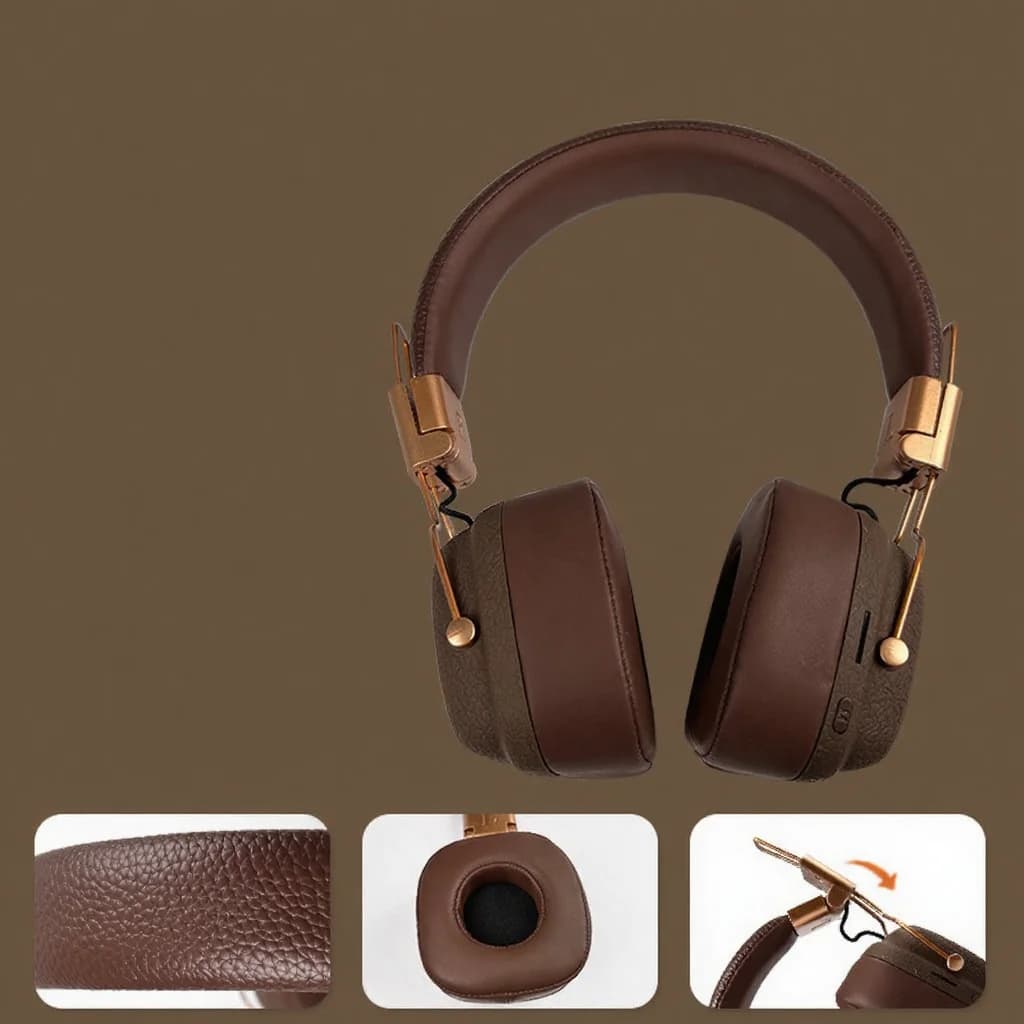 Retro stiliaus „Bluetooth“ ausinės su EQ režimais ir sulankstamu dizainu
