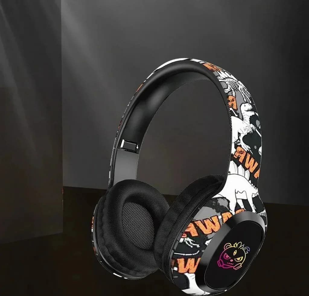 Antausinės „Bluetooth“ ausinės su FM radiju ir LED lemputėmis