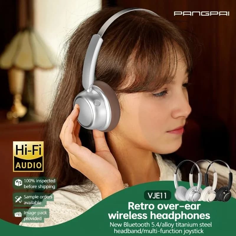 Retro stiliaus belaidžiai „Bluetooth“ ausinės su metaline galvos juosta