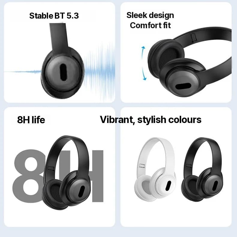 Antausinės belaidžios „Bluetooth“ ausinės su FM radiju ir TF kortelės lizdu
