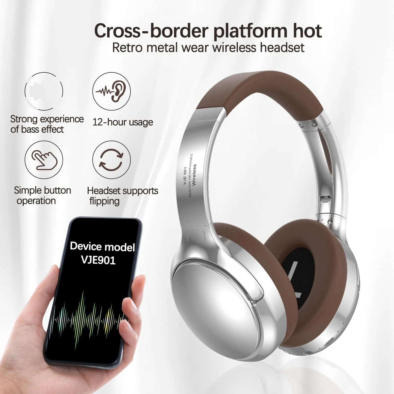 Retro stiliaus belaidžios „Bluetooth“ ausinės su mikrofonu