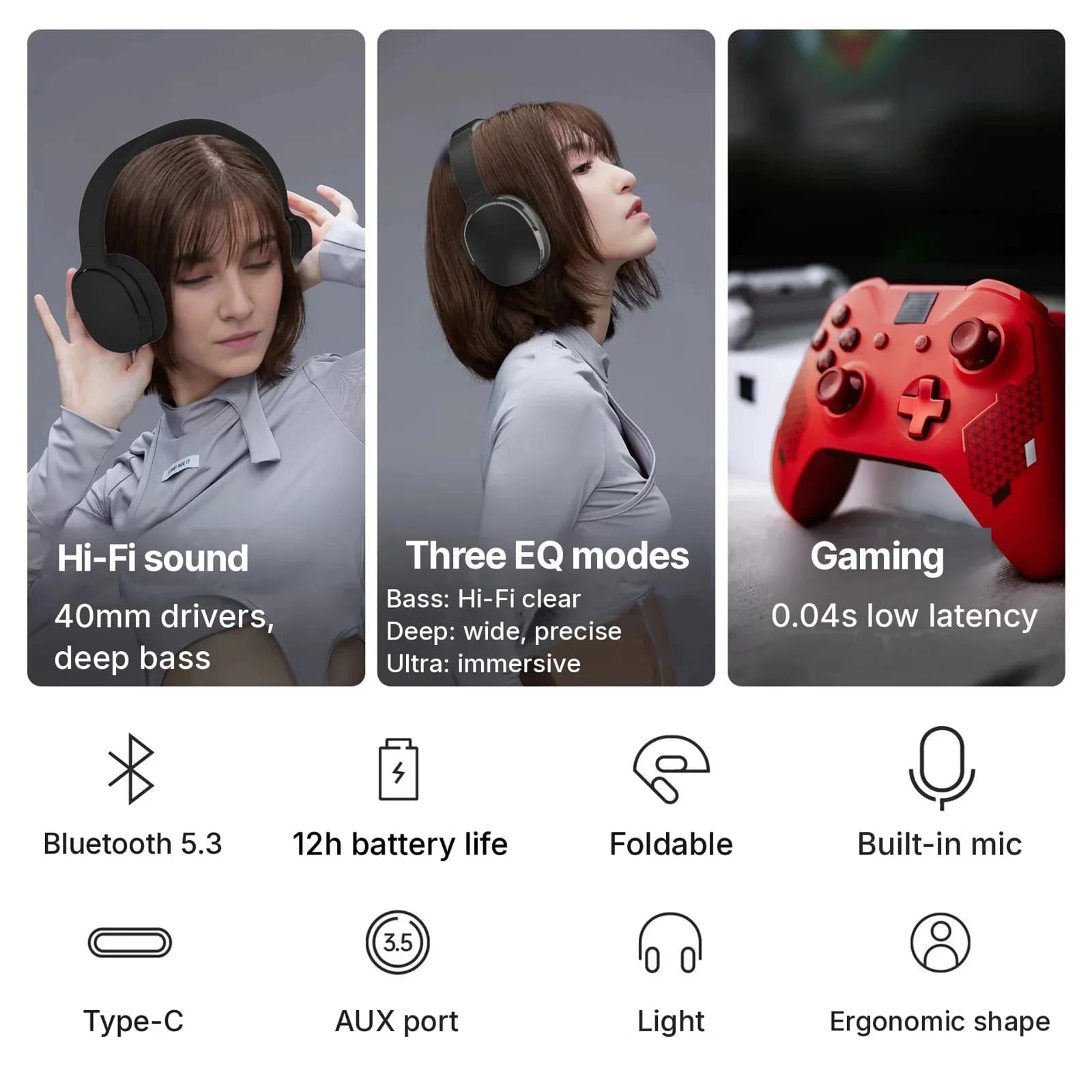Belaidės antausinės „Bluetooth“ ausinės su trimis EQ režimais