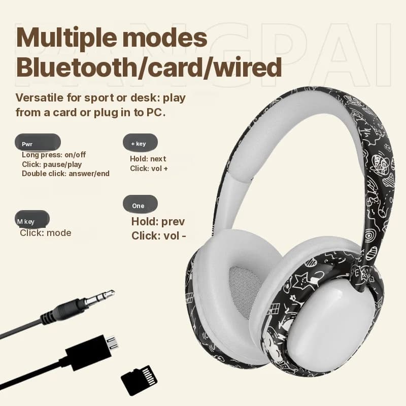 Antausinės „Bluetooth“ ausinės su giliu bosu ir belaidu ryšiu