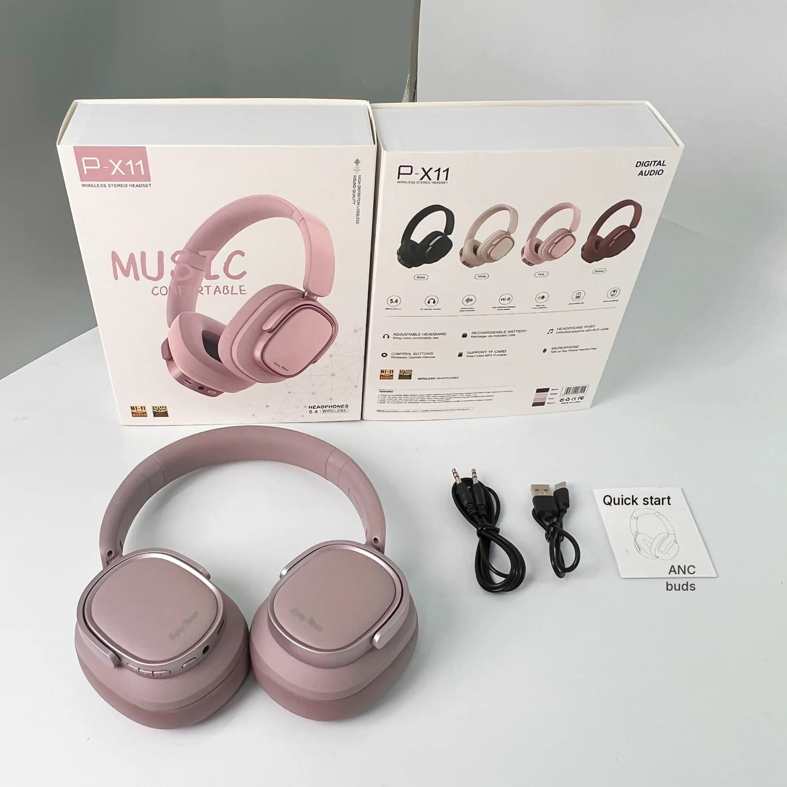Retro stiliaus antausinės „Bluetooth“ ausinės su aktyviu triukšmo slopinimu