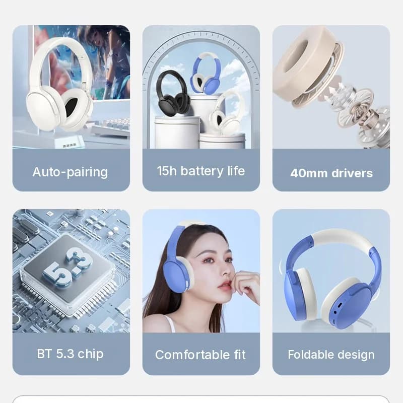 Belaidės antausinės Bluetooth ausinės su ilgu baterijos veikimu