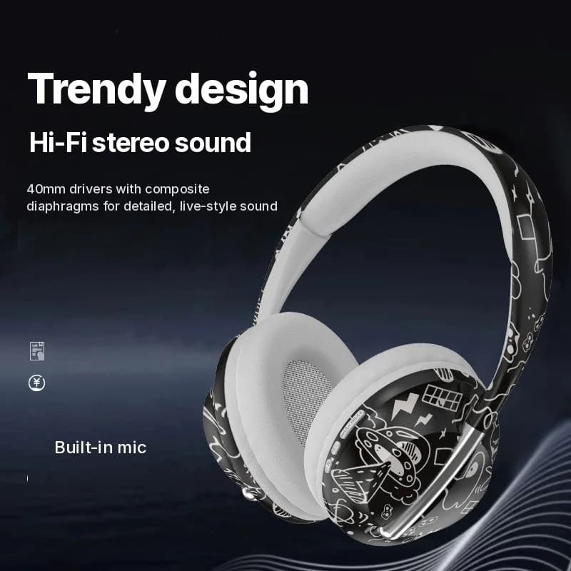 Antausinės „Bluetooth“ ausinės su TF kortelės lizdu ir belaidžiu ryšiu
