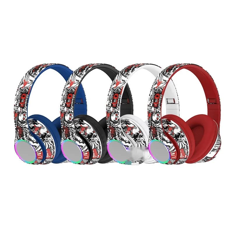 Graffiti antausinės Bluetooth ausinės su LED lemputėmis ir giliu bosu
