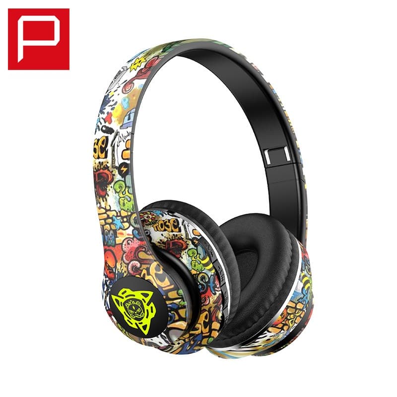 Belaidės Bluetooth ausinės su graffiti dizainu, sulankstomos